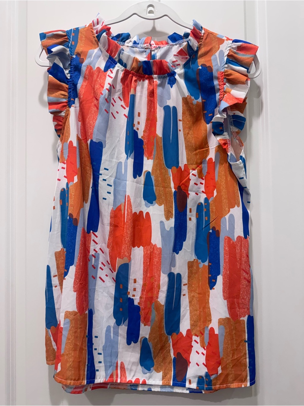 Abstract Brushstroke Ruffle Sleeve Blouse - Multicolor